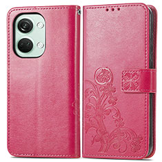 Leather Case Stands Flip Flowers Cover Holder for OnePlus Nord 3 5G Hot Pink