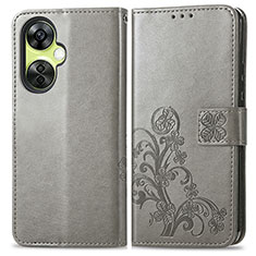 Leather Case Stands Flip Flowers Cover Holder for OnePlus Nord CE 3 Lite 5G Gray