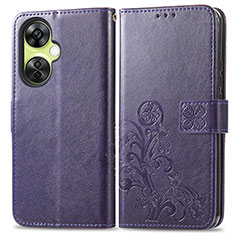 Leather Case Stands Flip Flowers Cover Holder for OnePlus Nord CE 3 Lite 5G Purple