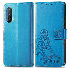 Leather Case Stands Flip Flowers Cover Holder for OnePlus Nord CE 5G Blue