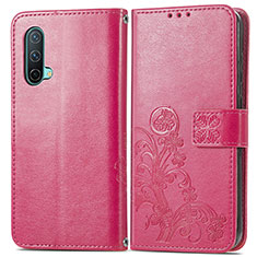 Leather Case Stands Flip Flowers Cover Holder for OnePlus Nord CE 5G Hot Pink