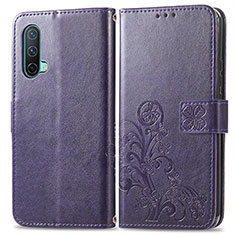 Leather Case Stands Flip Flowers Cover Holder for OnePlus Nord CE 5G Purple