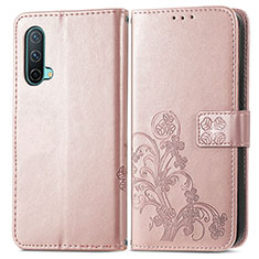 Leather Case Stands Flip Flowers Cover Holder for OnePlus Nord CE 5G Rose Gold