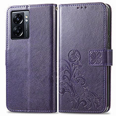 Leather Case Stands Flip Flowers Cover Holder for OnePlus Nord N300 5G Purple