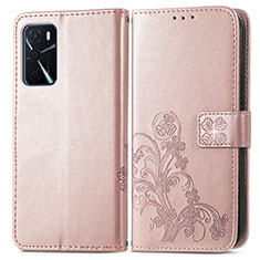 Leather Case Stands Flip Flowers Cover Holder for Oppo A16s Pink