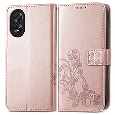 Leather Case Stands Flip Flowers Cover Holder for Oppo A18 Rose Gold