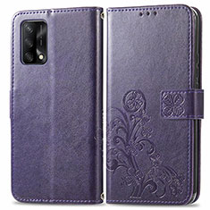 Leather Case Stands Flip Flowers Cover Holder for Oppo A74 4G Purple