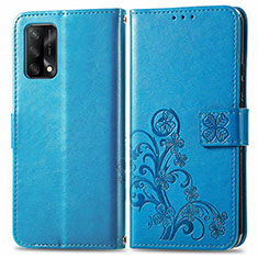 Leather Case Stands Flip Flowers Cover Holder for Oppo F19s Blue