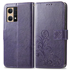 Leather Case Stands Flip Flowers Cover Holder for Oppo F21 Pro 4G Purple