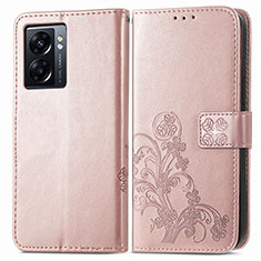 Leather Case Stands Flip Flowers Cover Holder for Oppo K10 5G India Pink