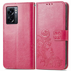 Leather Case Stands Flip Flowers Cover Holder for Oppo K10 5G India Red