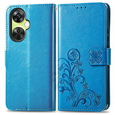 Leather Case Stands Flip Flowers Cover Holder for Oppo K11x 5G Blue