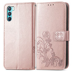 Leather Case Stands Flip Flowers Cover Holder for Oppo K9 Pro 5G Pink