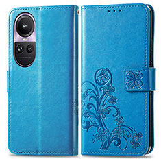 Leather Case Stands Flip Flowers Cover Holder for Oppo Reno10 5G Blue