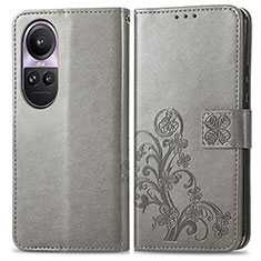 Leather Case Stands Flip Flowers Cover Holder for Oppo Reno10 5G Gray