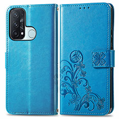 Leather Case Stands Flip Flowers Cover Holder for Oppo Reno5 A Blue