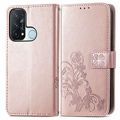 Leather Case Stands Flip Flowers Cover Holder for Oppo Reno5 A Pink