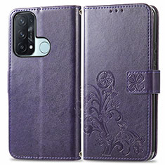 Leather Case Stands Flip Flowers Cover Holder for Oppo Reno5 A Purple