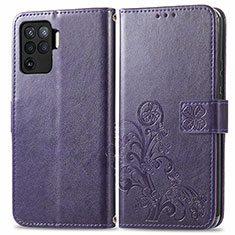 Leather Case Stands Flip Flowers Cover Holder for Oppo Reno5 Lite Purple