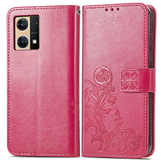 Leather Case Stands Flip Flowers Cover Holder for Oppo Reno8 4G Red