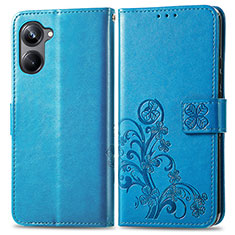 Leather Case Stands Flip Flowers Cover Holder for Realme 10 Pro 5G Blue