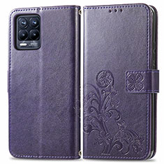 Leather Case Stands Flip Flowers Cover Holder for Realme 8 4G Purple