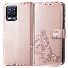 Leather Case Stands Flip Flowers Cover Holder for Realme 8 4G Rose Gold