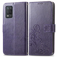 Leather Case Stands Flip Flowers Cover Holder for Realme 8 5G Purple