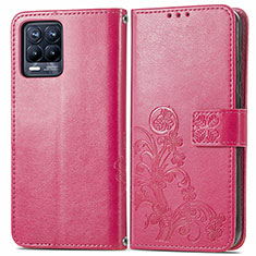 Leather Case Stands Flip Flowers Cover Holder for Realme 8 Pro Hot Pink