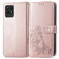 Leather Case Stands Flip Flowers Cover Holder for Realme 8i Rose Gold