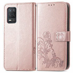 Leather Case Stands Flip Flowers Cover Holder for Realme 8s 5G Rose Gold