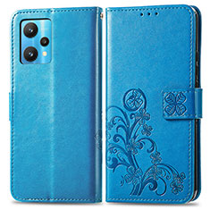 Leather Case Stands Flip Flowers Cover Holder for Realme 9 4G Blue