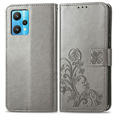 Leather Case Stands Flip Flowers Cover Holder for Realme 9 4G Gray