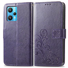 Leather Case Stands Flip Flowers Cover Holder for Realme 9 4G Purple