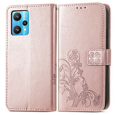 Leather Case Stands Flip Flowers Cover Holder for Realme 9 4G Rose Gold