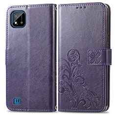 Leather Case Stands Flip Flowers Cover Holder for Realme C11 (2021) Purple