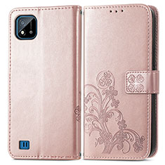 Leather Case Stands Flip Flowers Cover Holder for Realme C20 Rose Gold