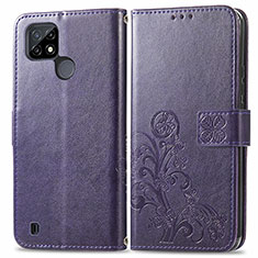 Leather Case Stands Flip Flowers Cover Holder for Realme C21 Purple