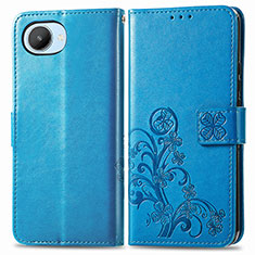 Leather Case Stands Flip Flowers Cover Holder for Realme C30 Blue