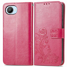 Leather Case Stands Flip Flowers Cover Holder for Realme C30s Hot Pink