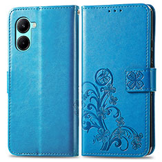 Leather Case Stands Flip Flowers Cover Holder for Realme C33 (2023) Blue