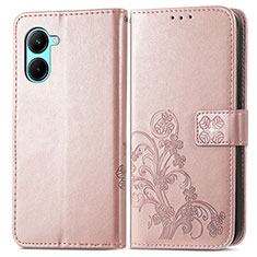 Leather Case Stands Flip Flowers Cover Holder for Realme C33 (2023) Rose Gold