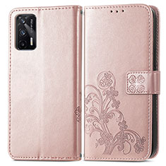 Leather Case Stands Flip Flowers Cover Holder for Realme GT Neo 5G Rose Gold