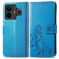 Leather Case Stands Flip Flowers Cover Holder for Realme GT Neo5 5G Blue