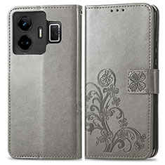 Leather Case Stands Flip Flowers Cover Holder for Realme GT Neo5 5G Gray