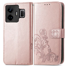 Leather Case Stands Flip Flowers Cover Holder for Realme GT Neo5 5G Rose Gold