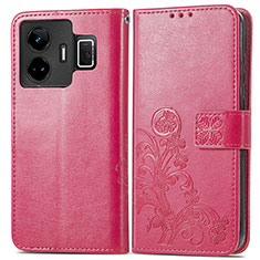 Leather Case Stands Flip Flowers Cover Holder for Realme GT Neo6 5G Hot Pink