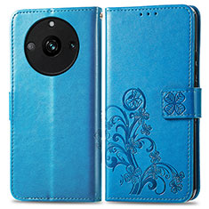 Leather Case Stands Flip Flowers Cover Holder for Realme Narzo 60 Pro 5G Blue