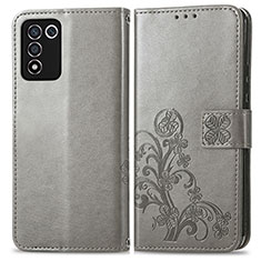 Leather Case Stands Flip Flowers Cover Holder for Realme Q3s 5G Gray