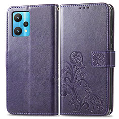 Leather Case Stands Flip Flowers Cover Holder for Realme Q5 5G Purple